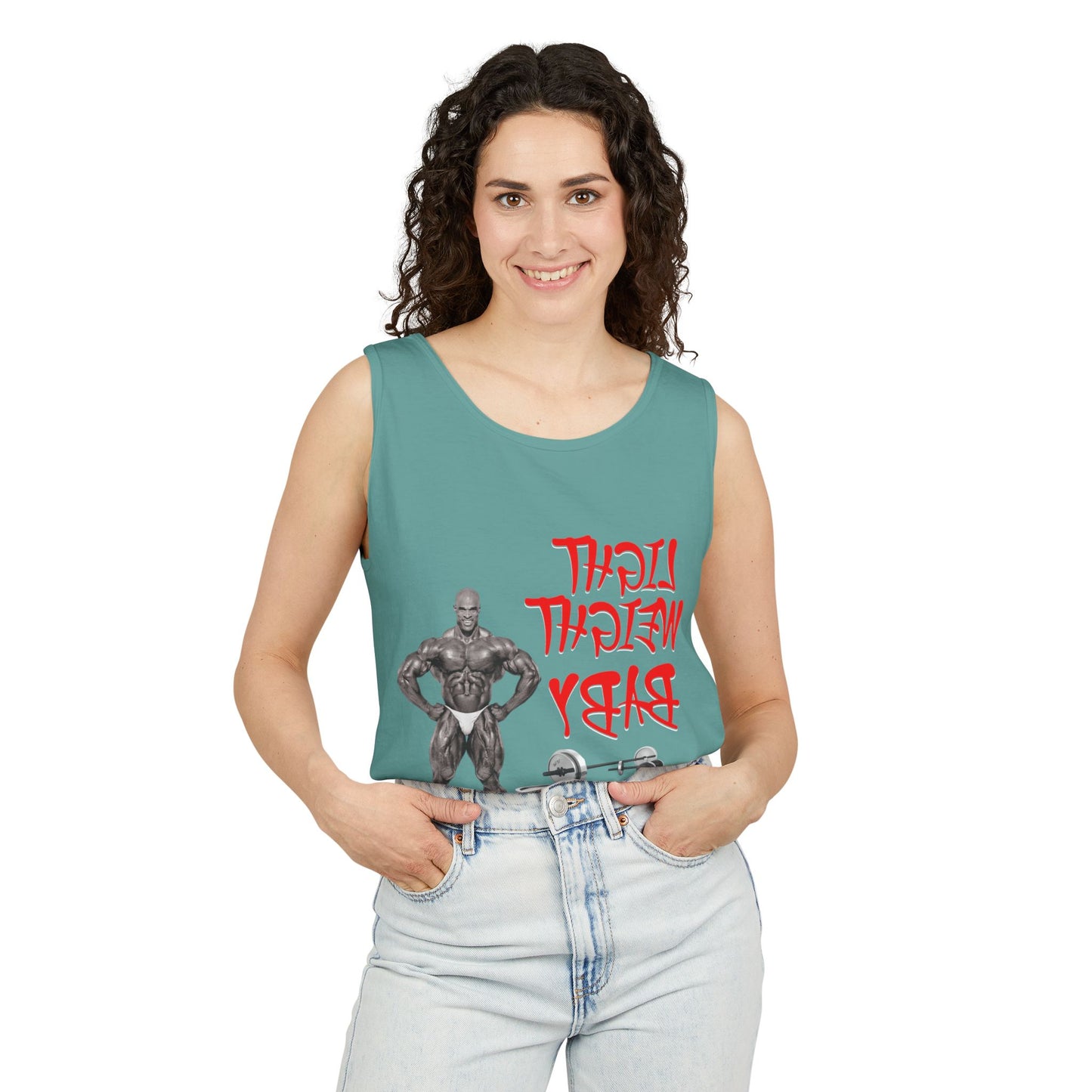 Unisex Garment-Dyed Tank Top - 'Light Weight Baby' Gym Shirt with Back Design