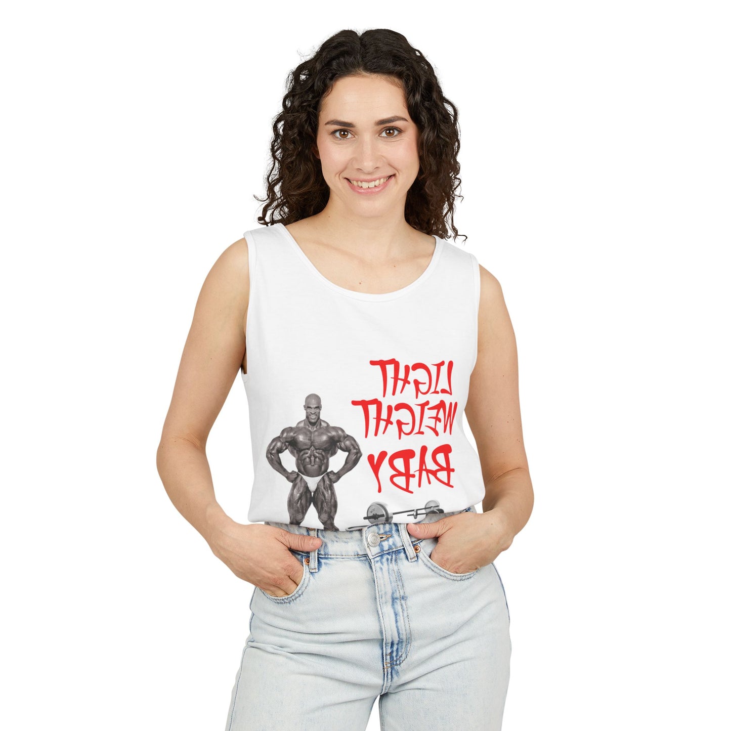 Unisex Garment-Dyed Tank Top - 'Light Weight Baby' Gym Shirt with Back Design