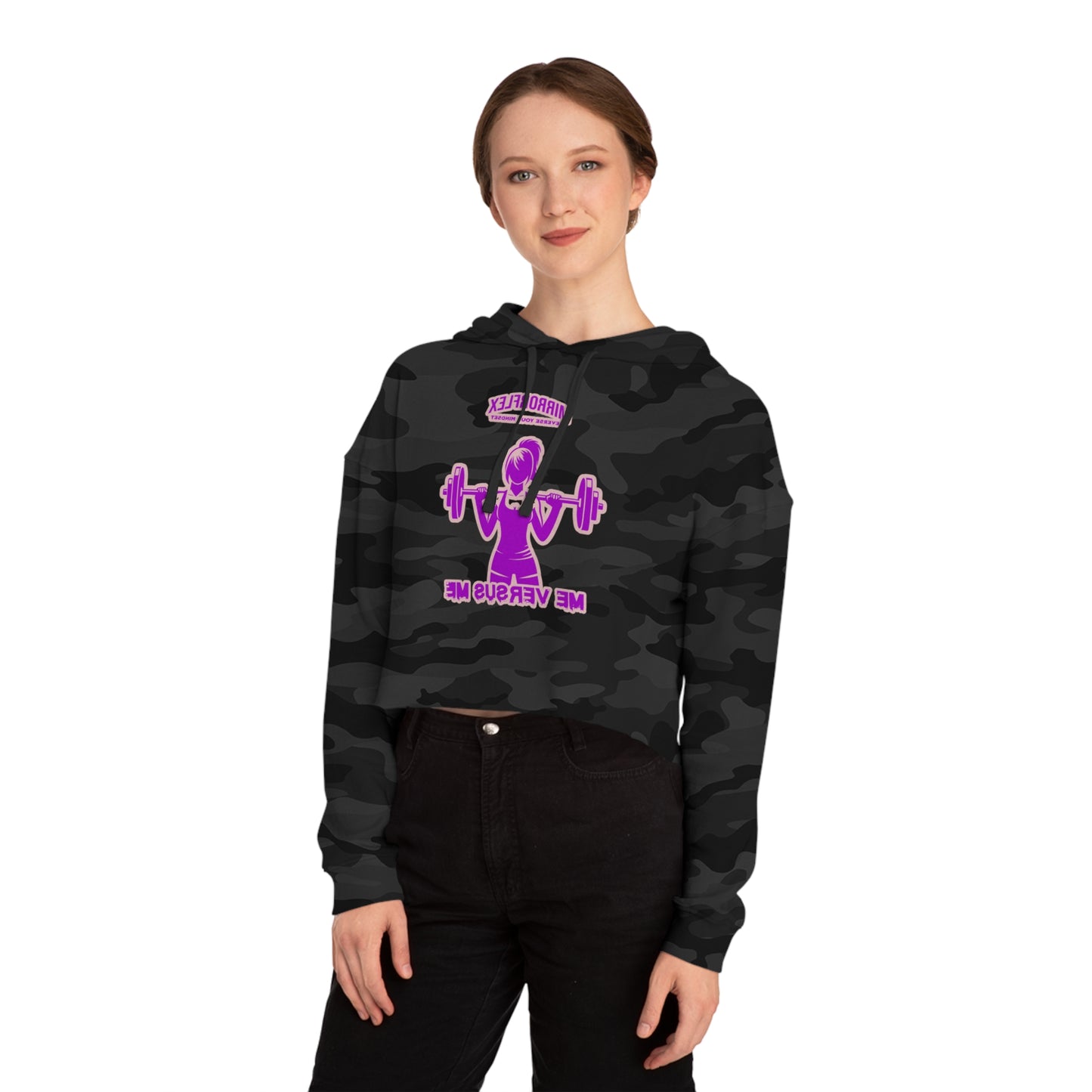 Empowering Women's Cropped Hooded Sweatshirt - Mirrorflex Gym Design