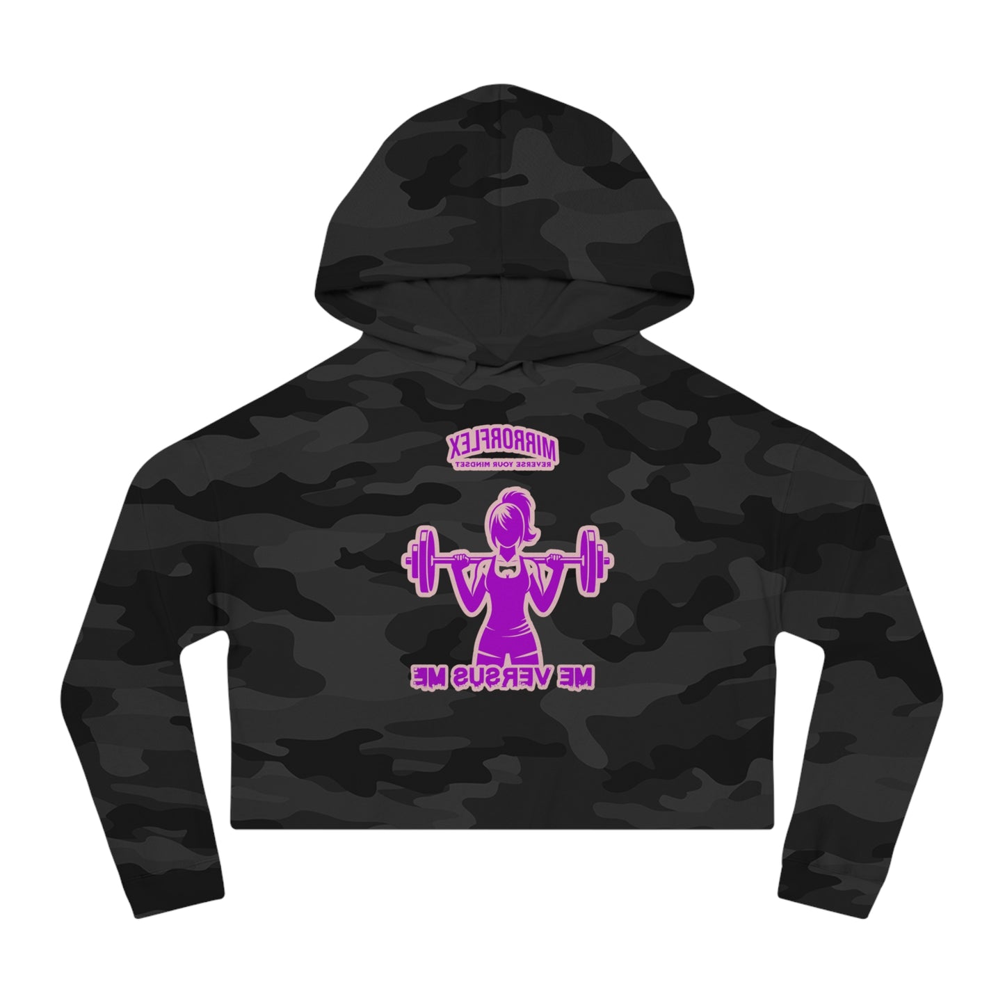 Empowering Women's Cropped Hooded Sweatshirt - Mirrorflex Gym Design