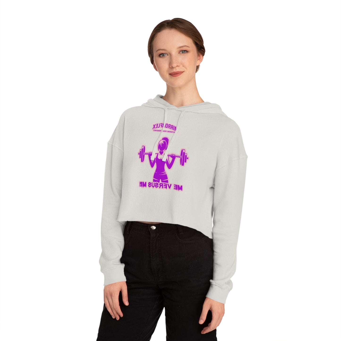 Empowering Women's Cropped Hooded Sweatshirt - Mirrorflex Gym Design