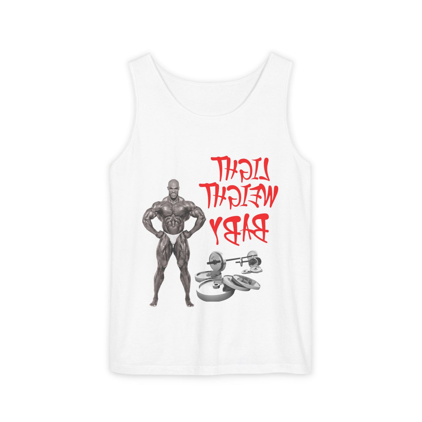 Unisex Garment-Dyed Tank Top - 'Light Weight Baby' Gym Shirt with Back Design