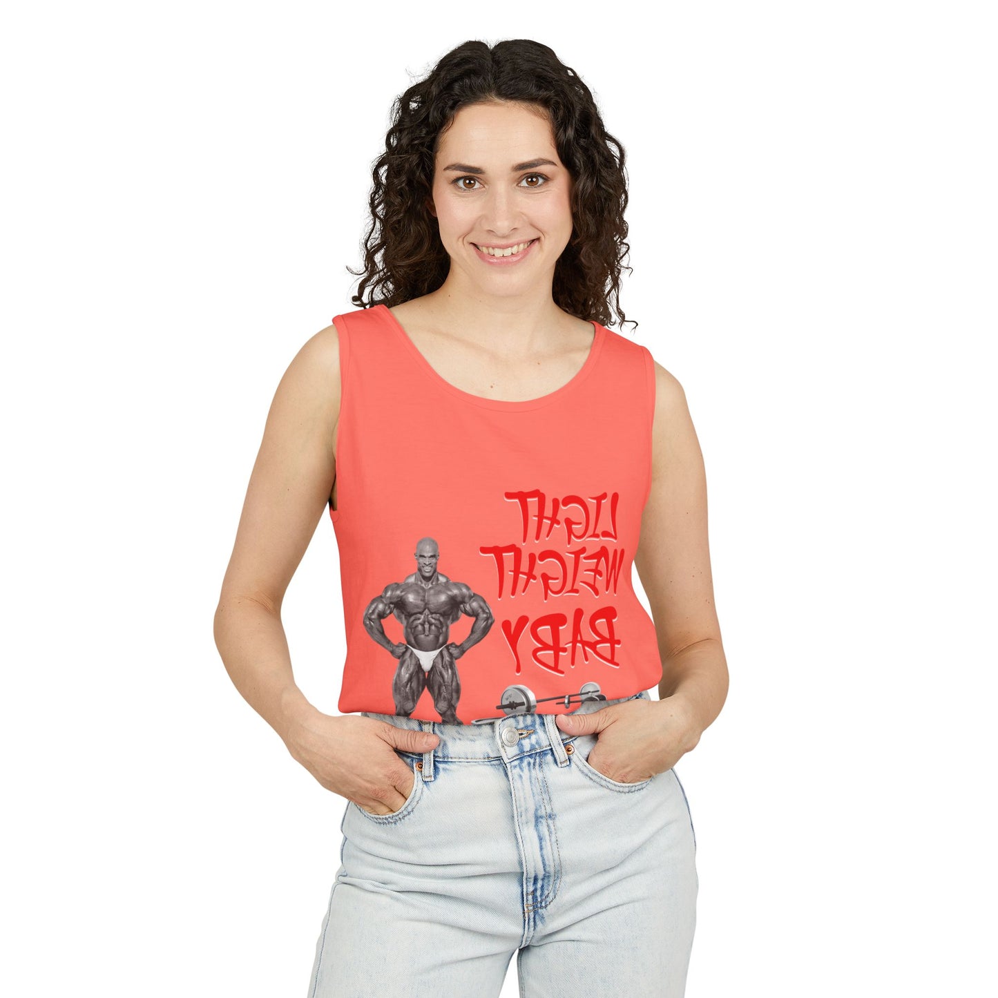 Unisex Garment-Dyed Tank Top - 'Light Weight Baby' Gym Shirt with Back Design