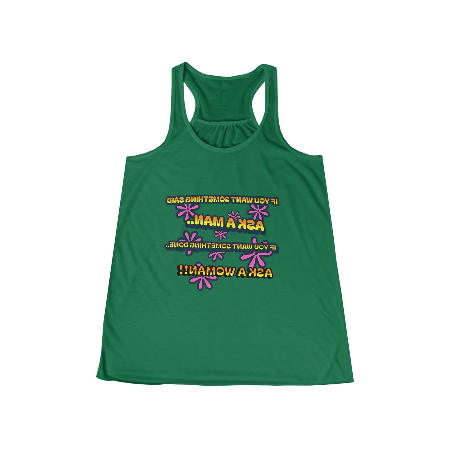 Empowering Women's Flowy Racerback Tank - 'Ask a Woman' Fitness Motivational Tee