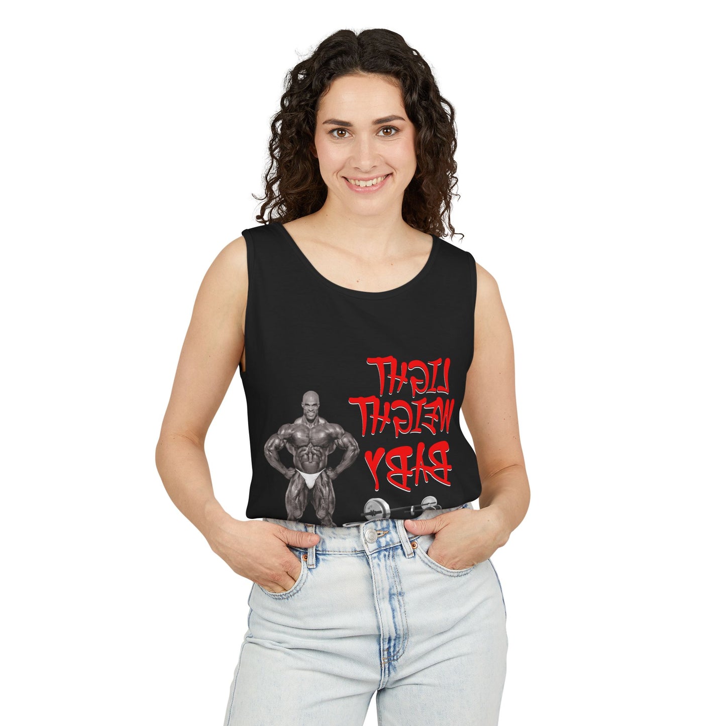 Unisex Garment-Dyed Tank Top - 'Light Weight Baby' Gym Shirt with Back Design