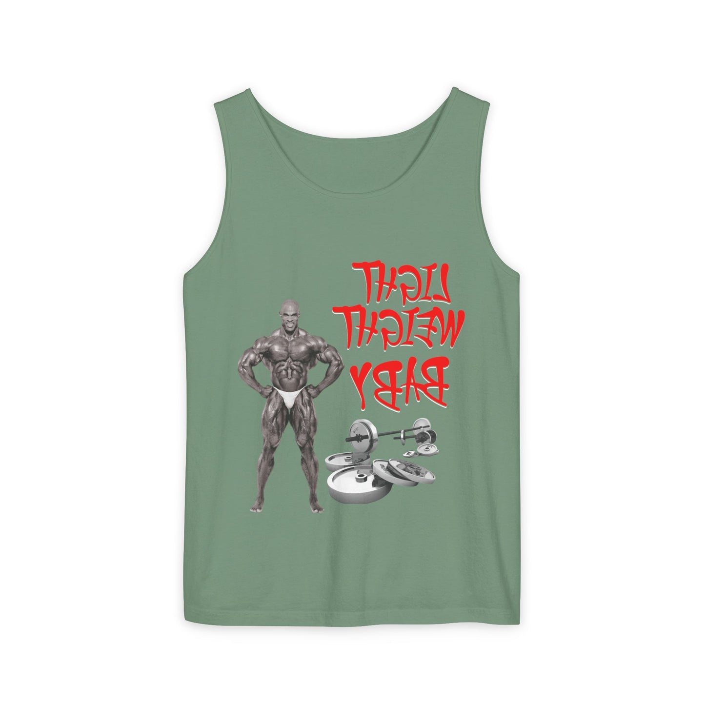 Unisex Garment-Dyed Tank Top - 'Light Weight Baby' Gym Shirt with Back Design