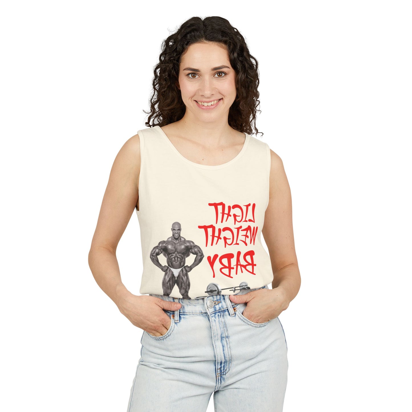 Unisex Garment-Dyed Tank Top - 'Light Weight Baby' Gym Shirt with Back Design