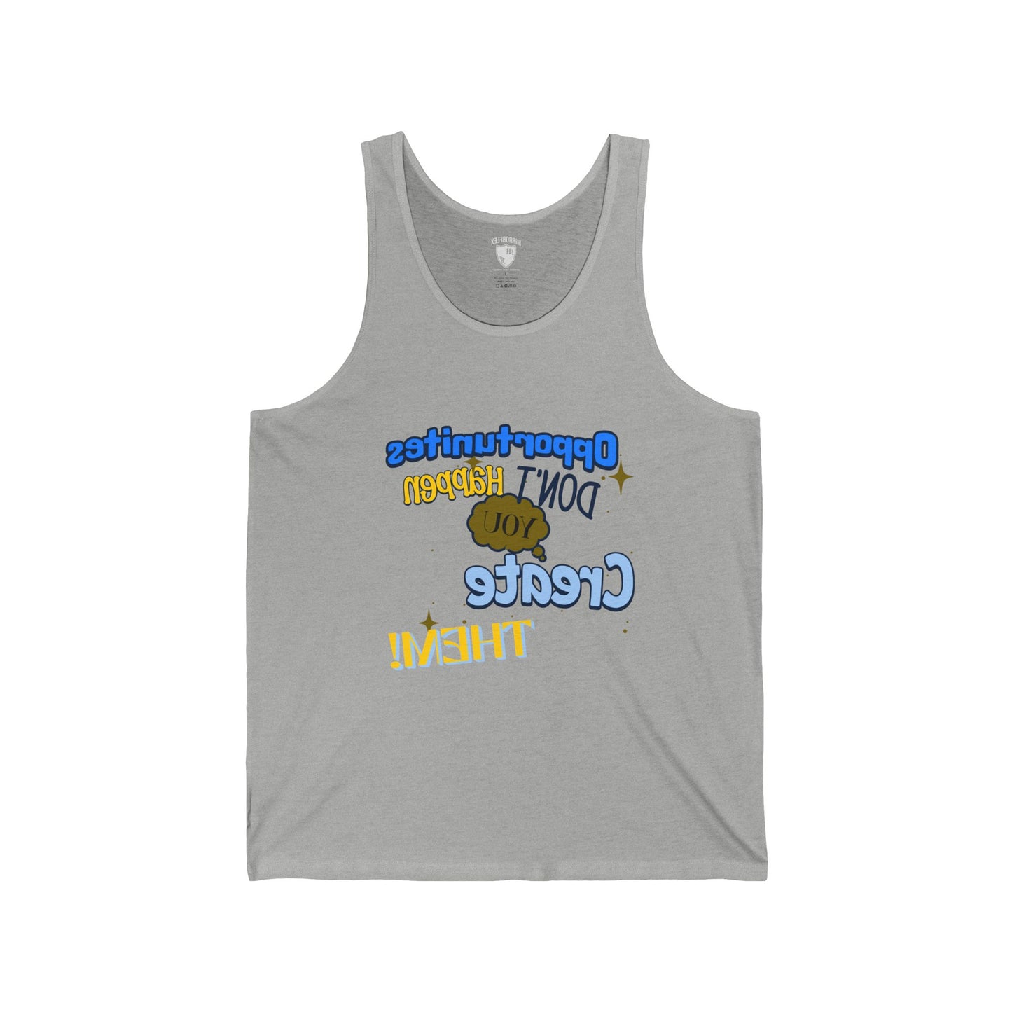 Motivational Unisex Jersey Tank - "Opportunities Don't Happen, Create Them!" & "Mirrorflex: Me Versus Me"