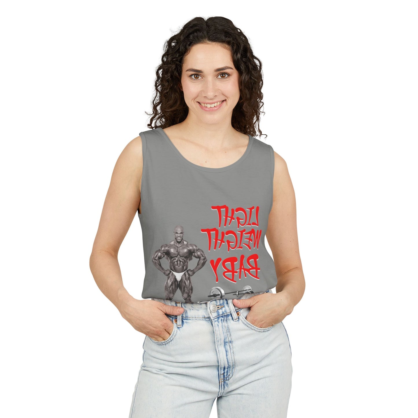Unisex Garment-Dyed Tank Top - 'Light Weight Baby' Gym Shirt with Back Design