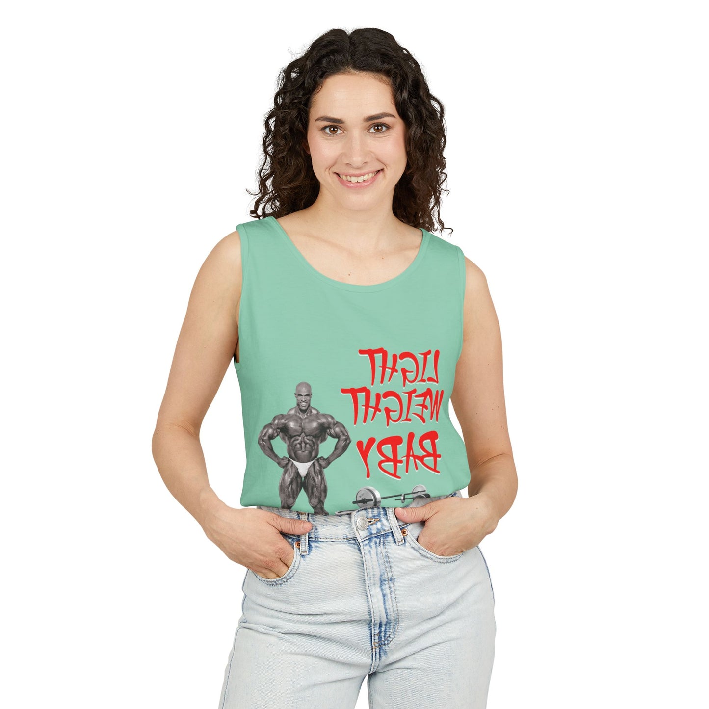 Unisex Garment-Dyed Tank Top - 'Light Weight Baby' Gym Shirt with Back Design