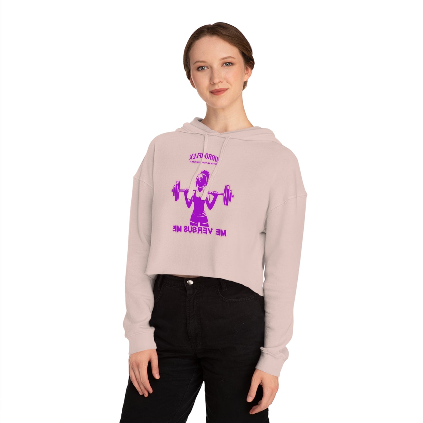 Empowering Women's Cropped Hooded Sweatshirt - Mirrorflex Gym Design