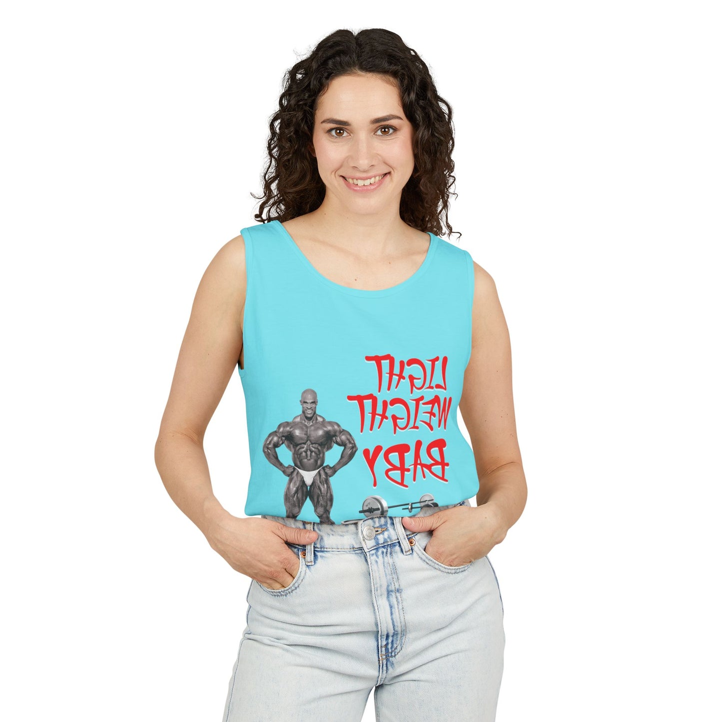 Unisex Garment-Dyed Tank Top - 'Light Weight Baby' Gym Shirt with Back Design