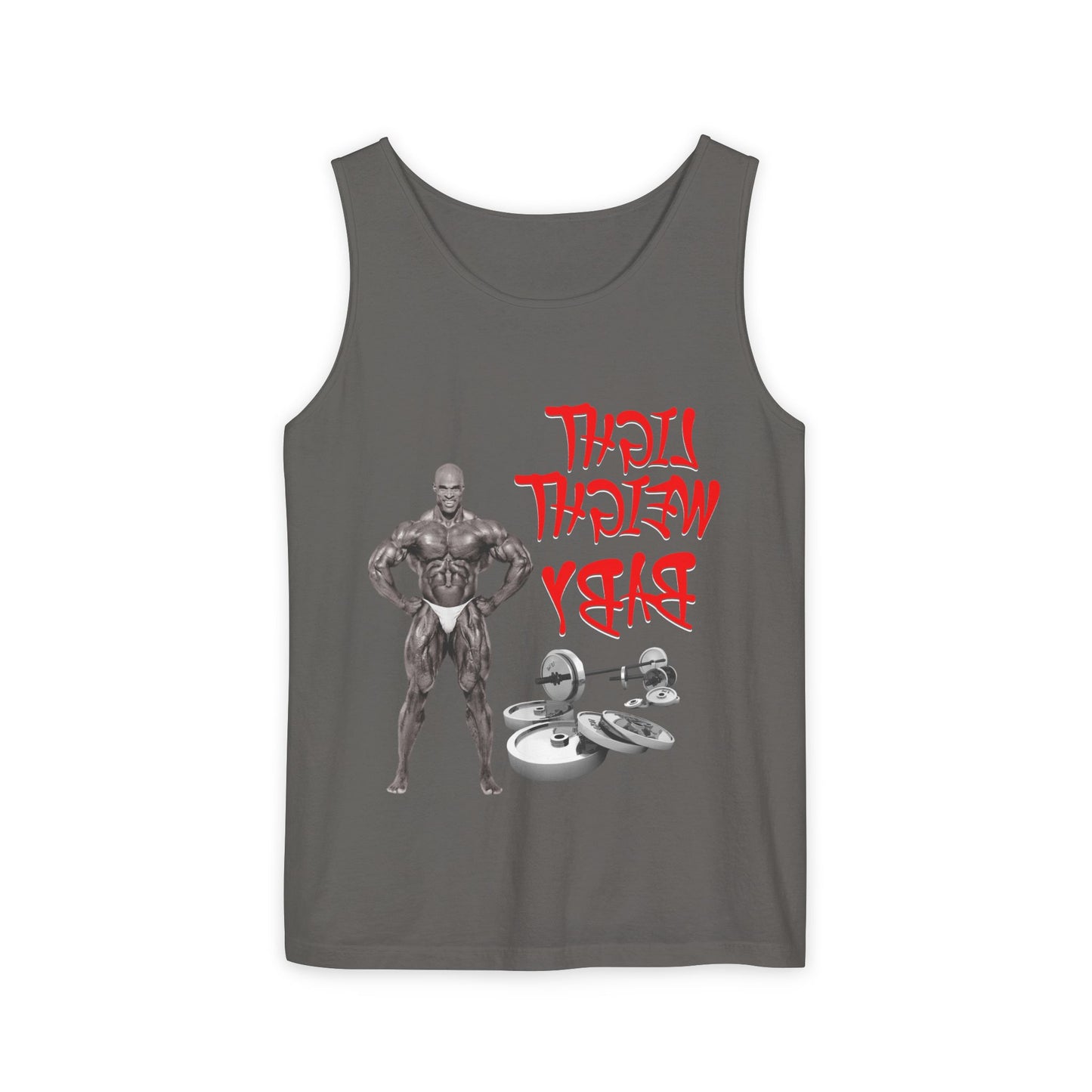 Unisex Garment-Dyed Tank Top - 'Light Weight Baby' Gym Shirt with Back Design