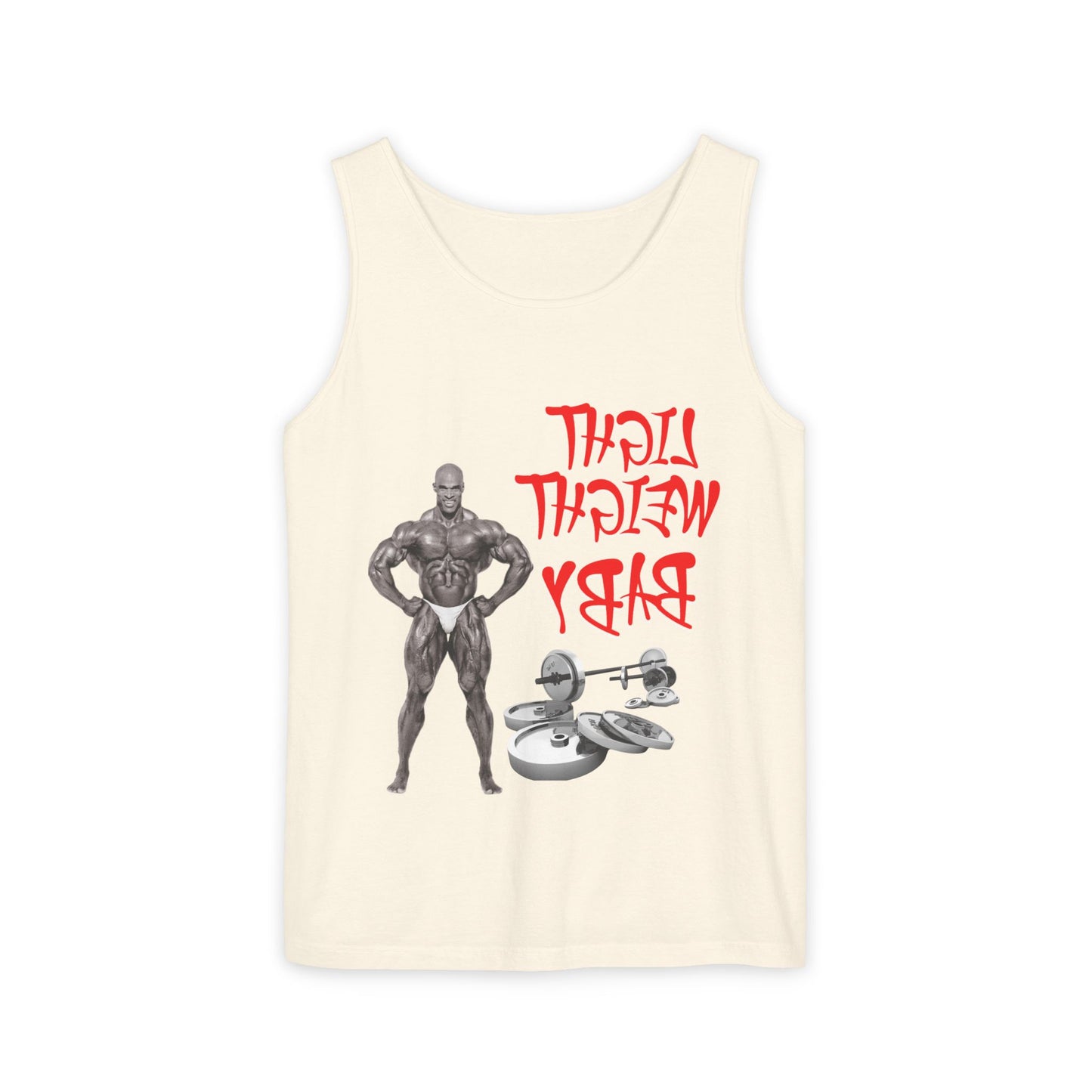 Unisex Garment-Dyed Tank Top - 'Light Weight Baby' Gym Shirt with Back Design