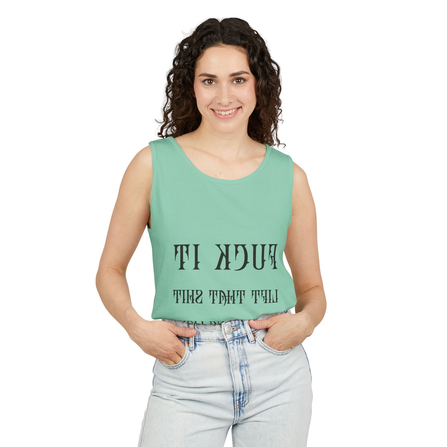 Unisex Garment-Dyed Tank Top - 'F*ck It, Lift That Sh*t' Motivational Workout Tee