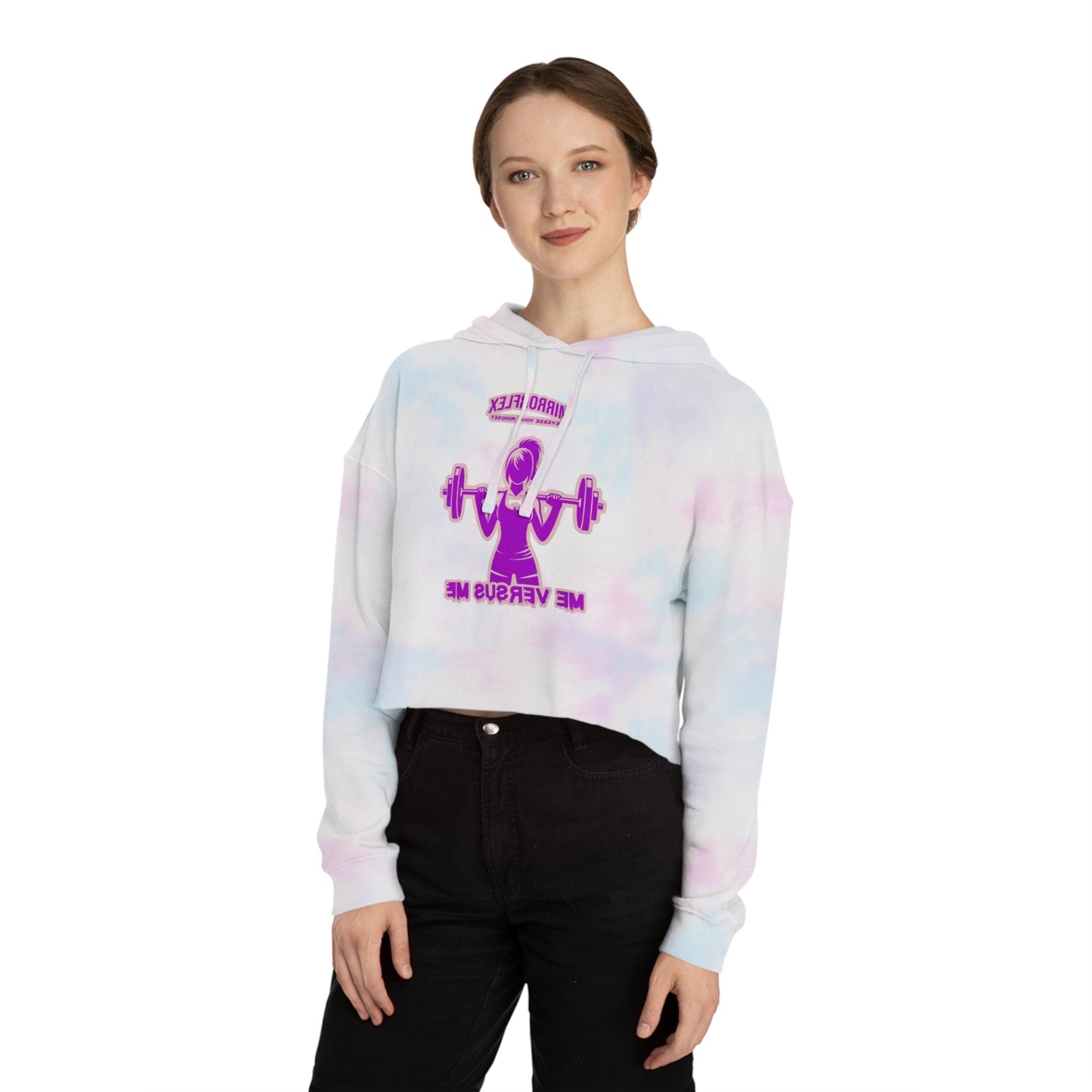 Empowering Women's Cropped Hooded Sweatshirt - Mirrorflex Gym Design