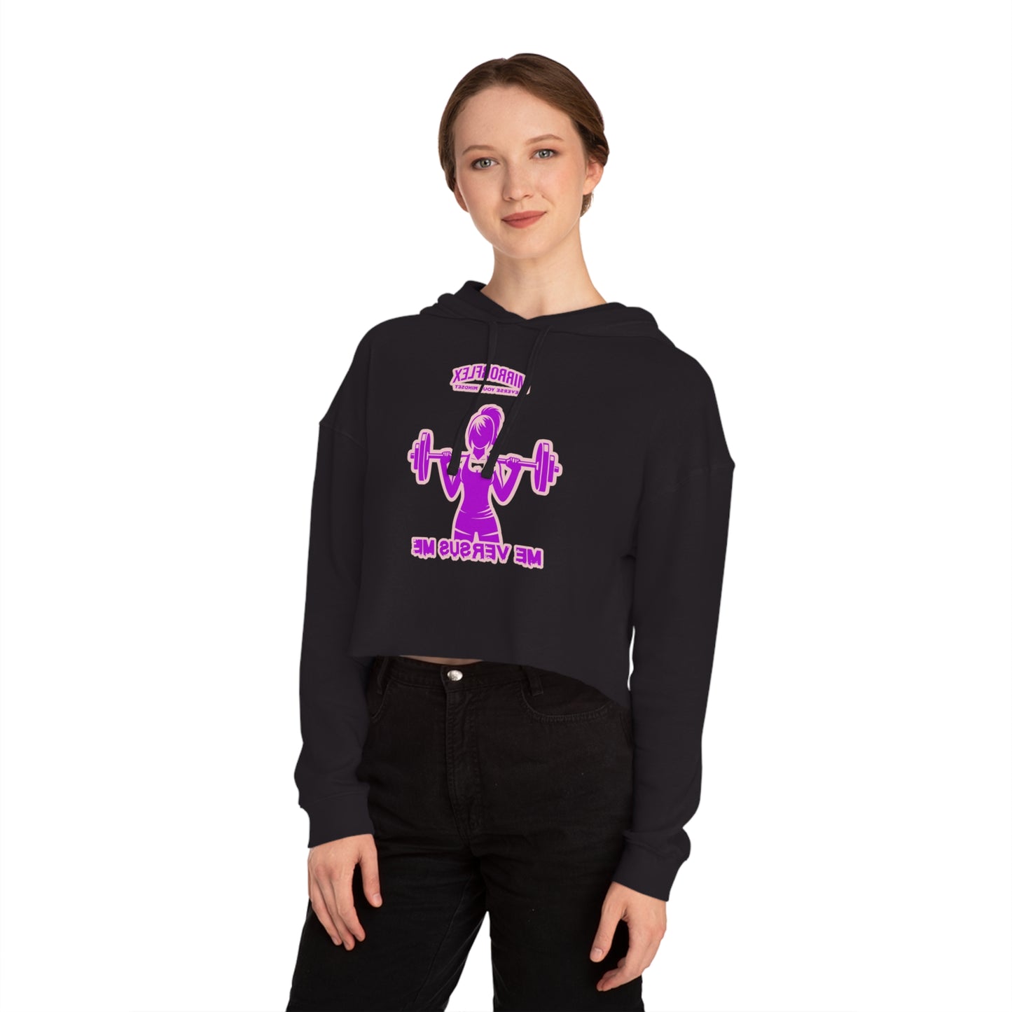 Empowering Women's Cropped Hooded Sweatshirt - Mirrorflex Gym Design