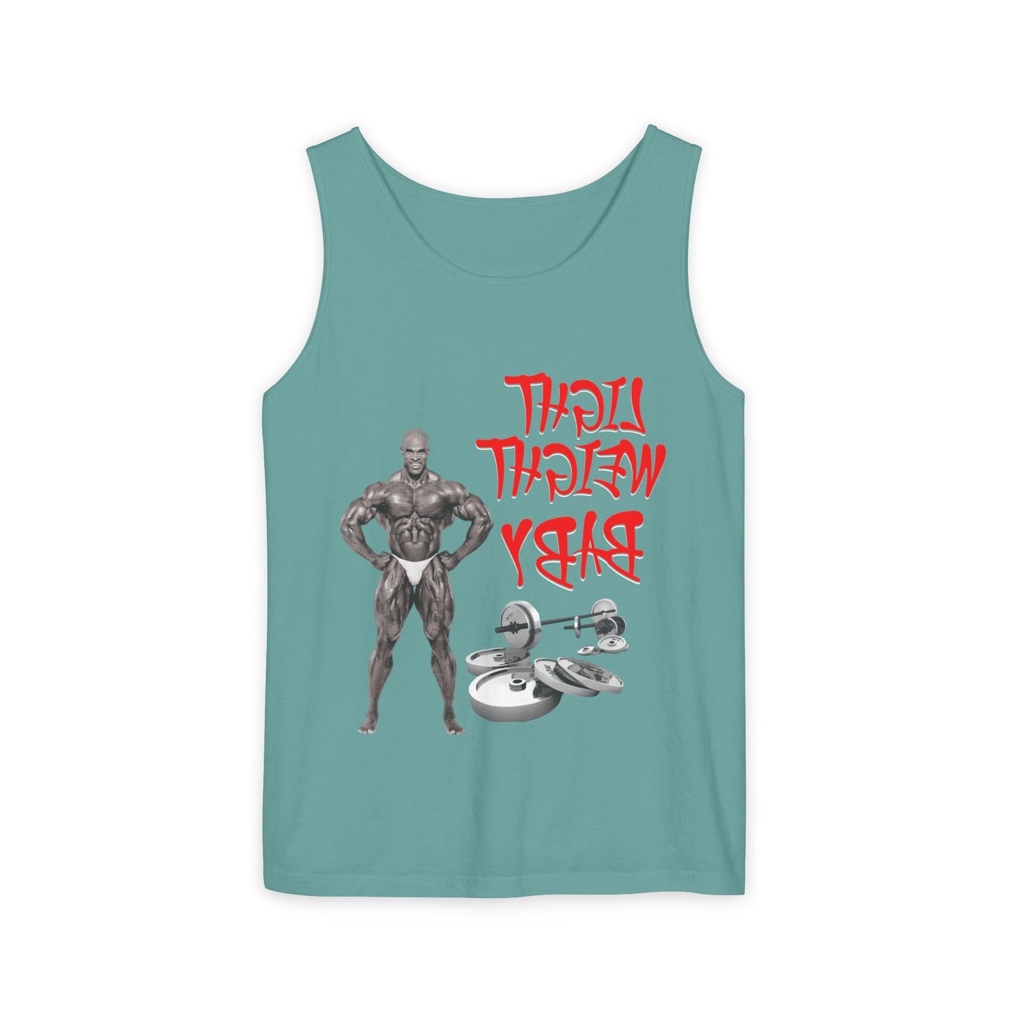 Unisex Garment-Dyed Tank Top - 'Light Weight Baby' Gym Shirt with Back Design