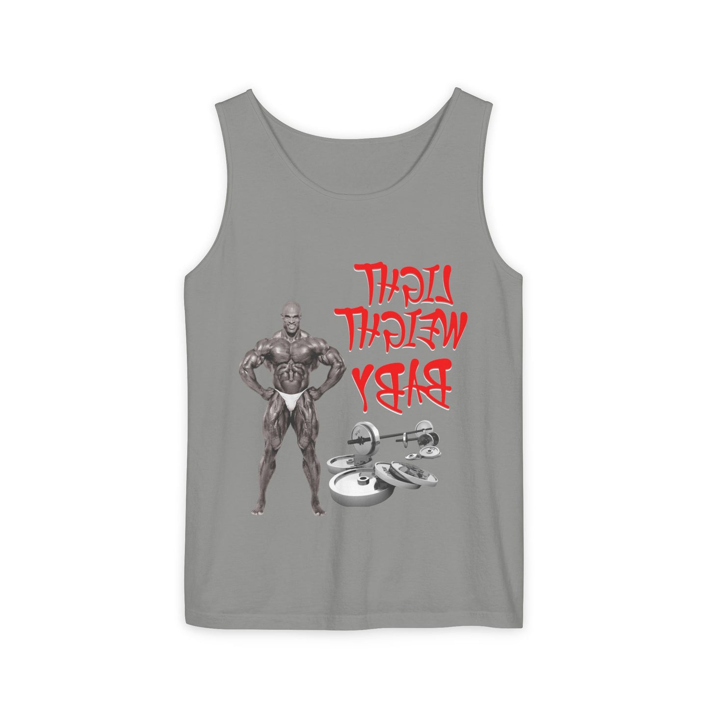 Unisex Garment-Dyed Tank Top - 'Light Weight Baby' Gym Shirt with Back Design