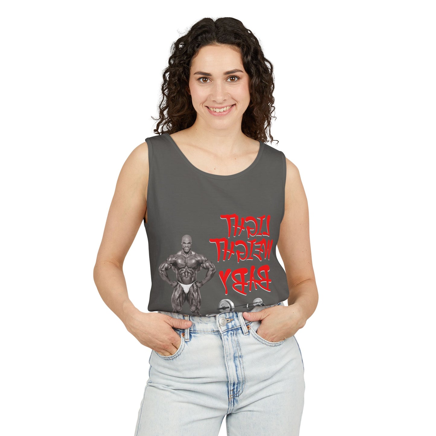 Unisex Garment-Dyed Tank Top - 'Light Weight Baby' Gym Shirt with Back Design