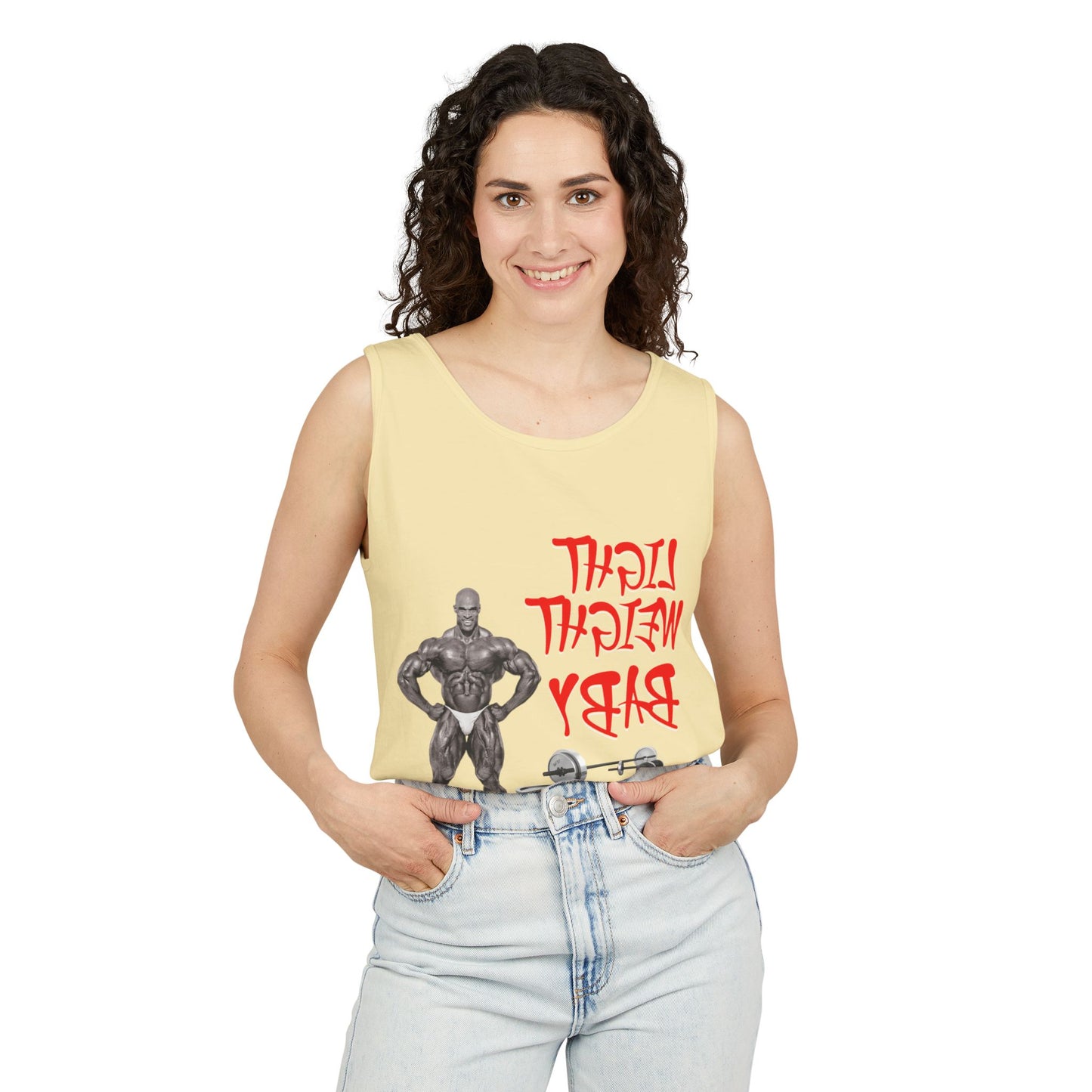 Unisex Garment-Dyed Tank Top - 'Light Weight Baby' Gym Shirt with Back Design