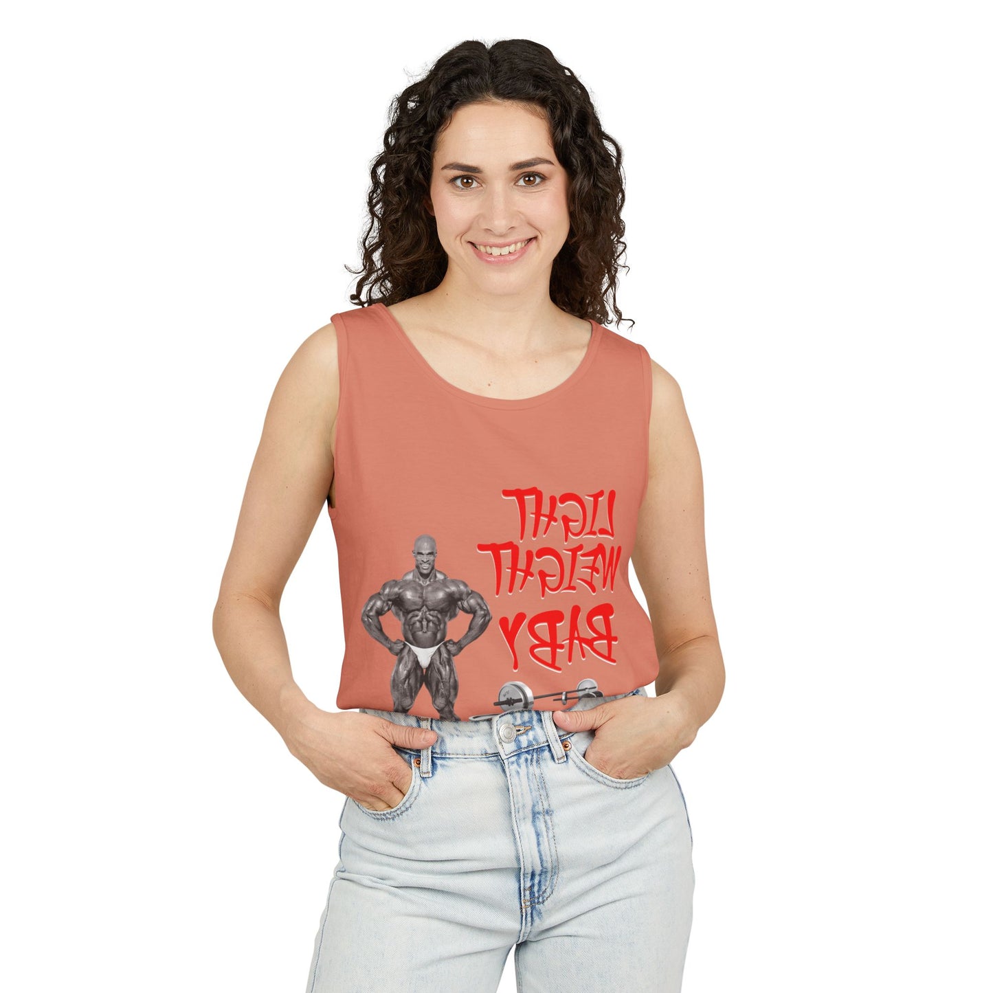 Unisex Garment-Dyed Tank Top - 'Light Weight Baby' Gym Shirt with Back Design