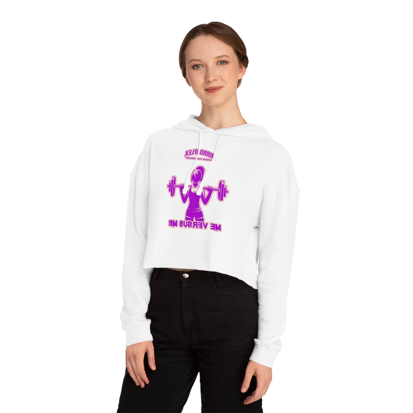 Empowering Women's Cropped Hooded Sweatshirt - Mirrorflex Gym Design