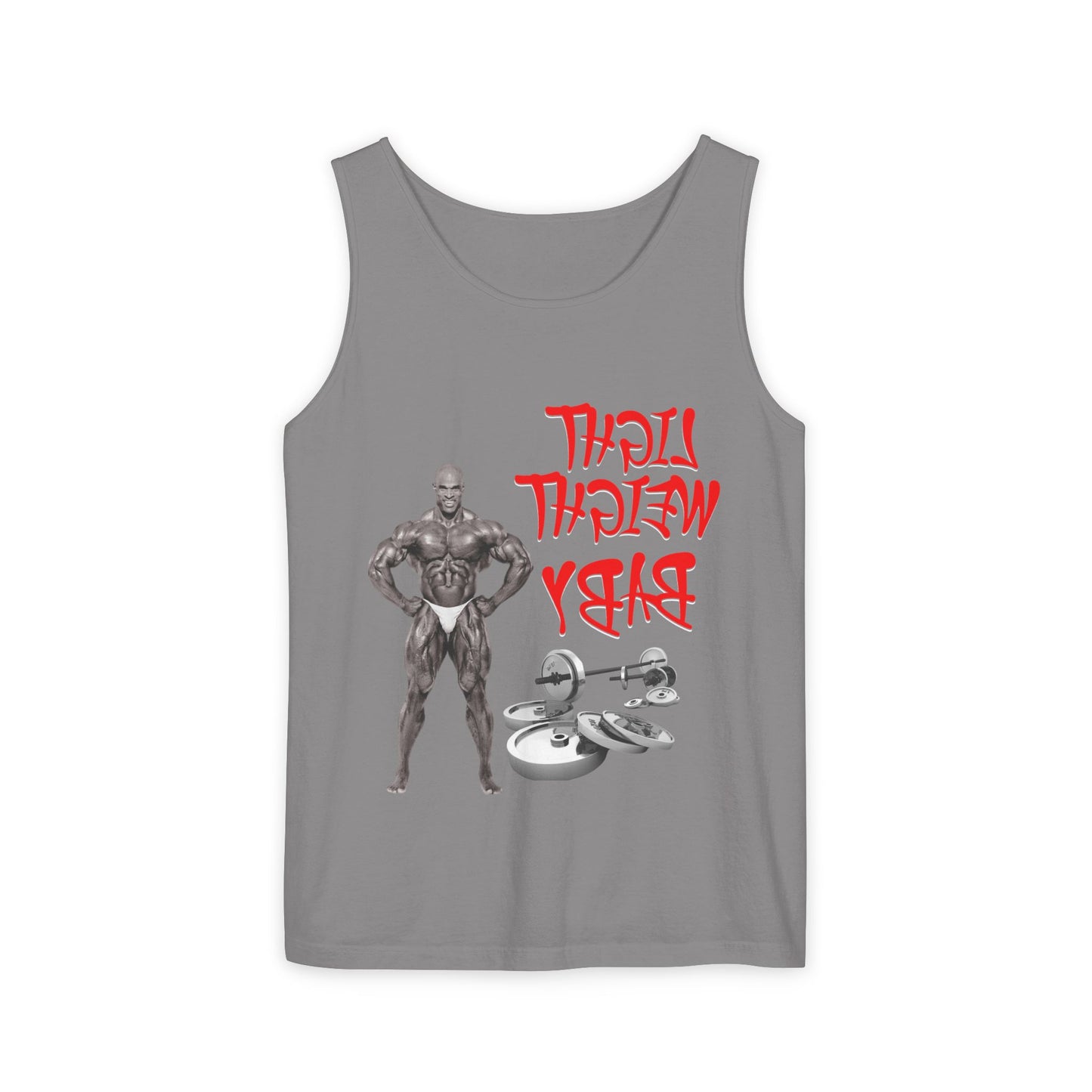 Unisex Garment-Dyed Tank Top - 'Light Weight Baby' Gym Shirt with Back Design