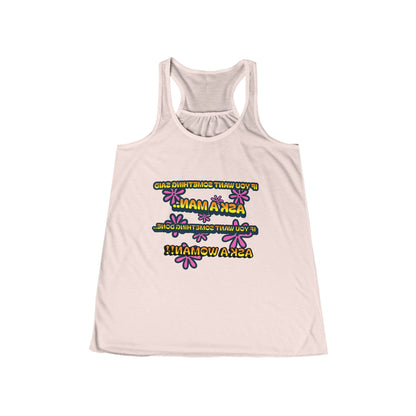 Empowering Women's Flowy Racerback Tank - 'Ask a Woman' Fitness Motivational Tee