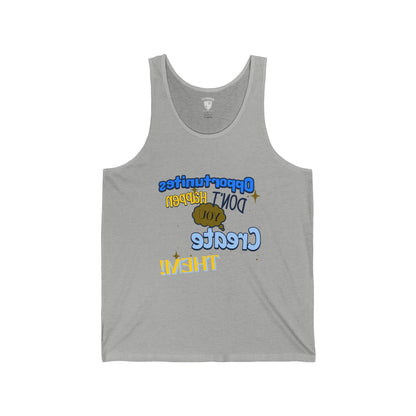 Motivational Unisex Jersey Tank - "Opportunities Don't Happen, Create Them!" & "Mirrorflex: Me Versus Me"