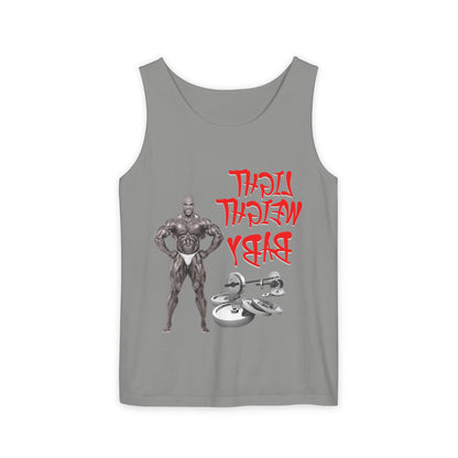 Unisex Garment-Dyed Tank Top - 'Light Weight Baby' Gym Shirt with Back Design