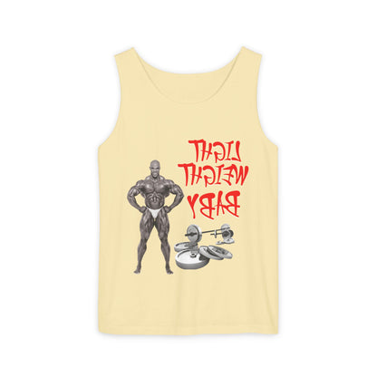 Unisex Garment-Dyed Tank Top - 'Light Weight Baby' Gym Shirt with Back Design