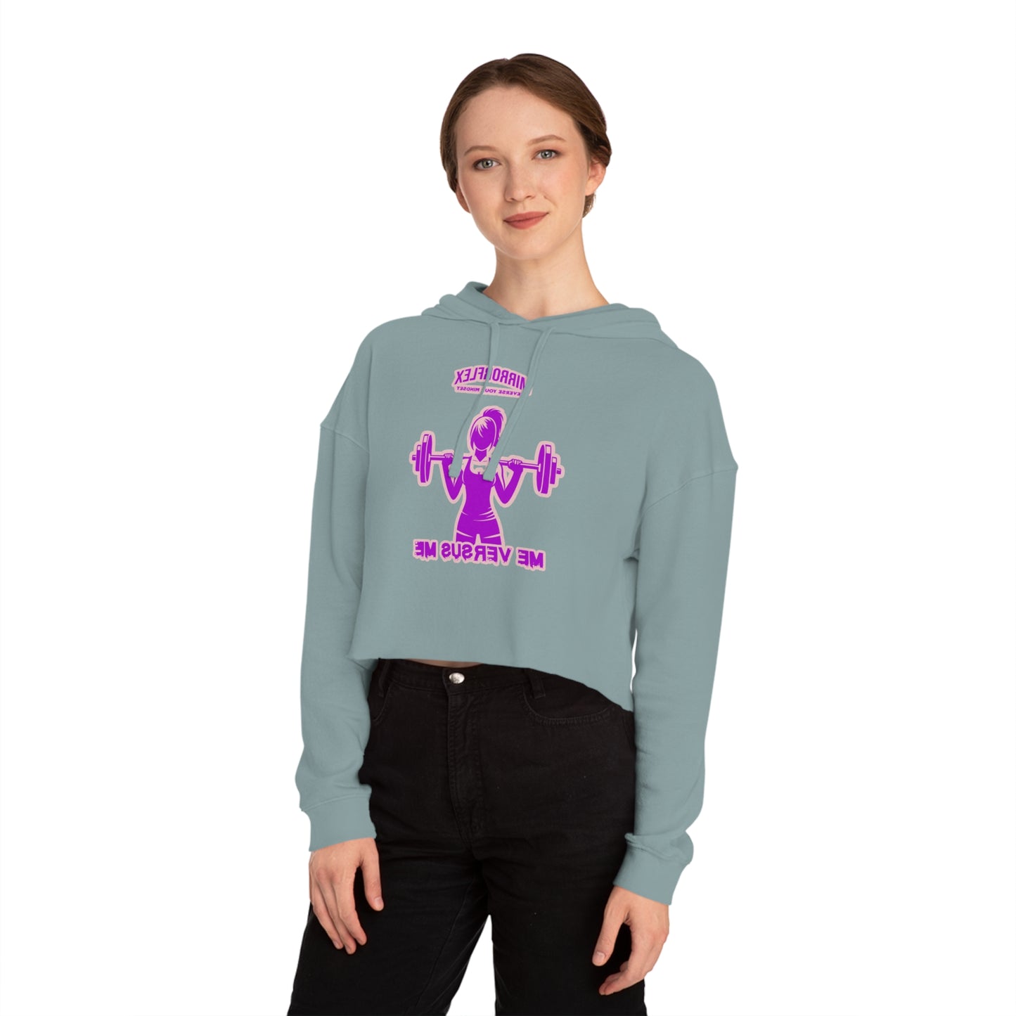 Empowering Women's Cropped Hooded Sweatshirt - Mirrorflex Gym Design